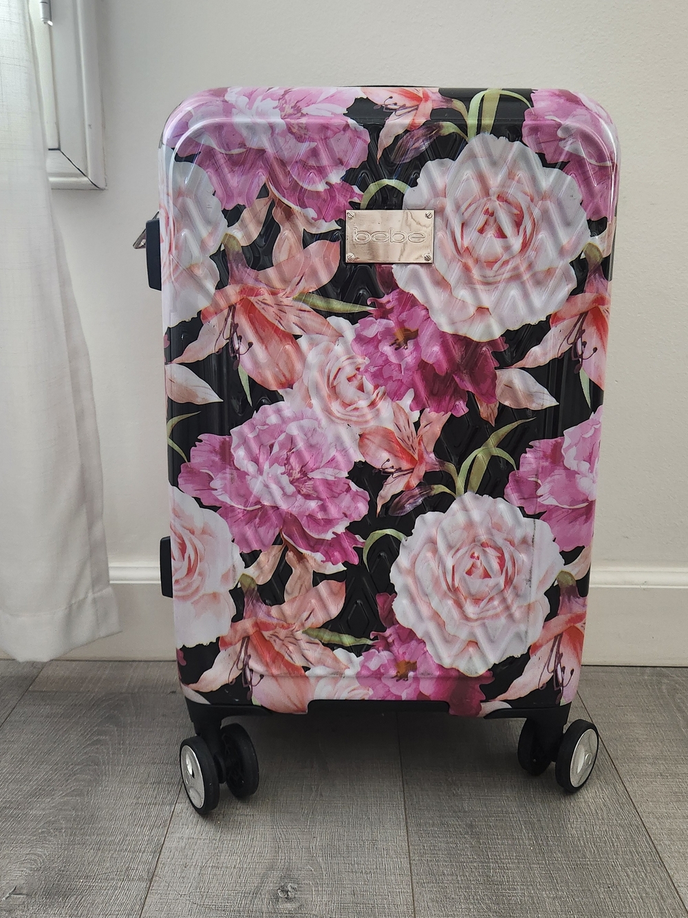 Bebe Floral Carry-On Suitcase in Pink & Black